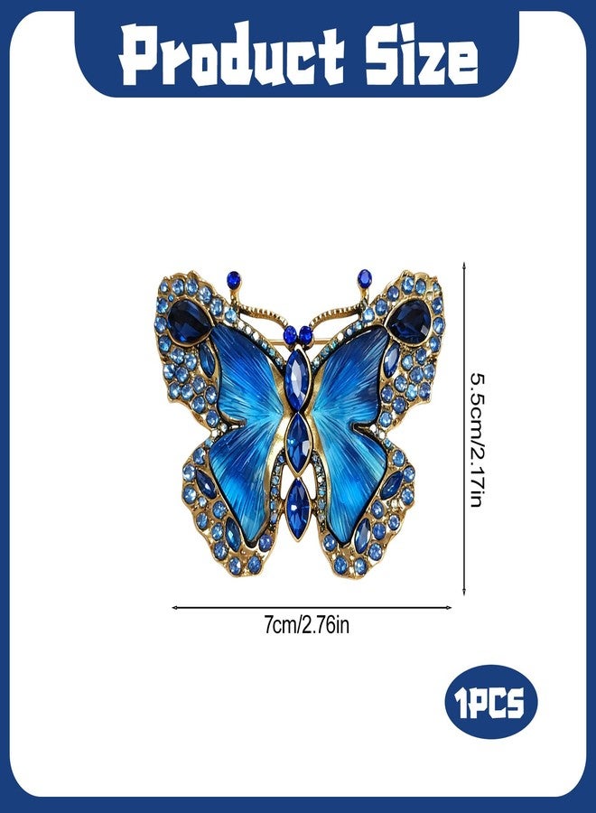CZMZHFC Crystal Rhinestone Butterfly Brooch,Elegant Blue Butterfly Lapel Pins,Fashion Exquisite Crystal Animal Shape Brooches Lapel Pins,Dress Accessories Jewelry Gift for Women Daily Decoration - Image 2
